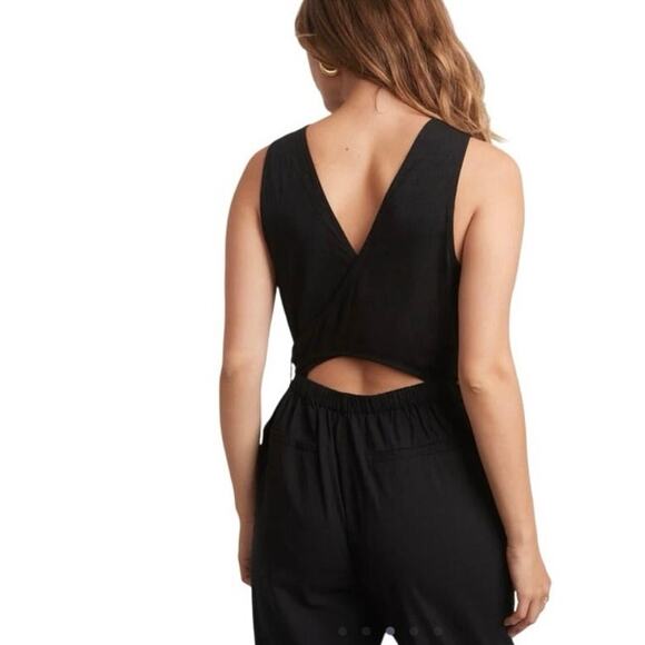 Marine Layer‎ Eloise Belted Jumpsuit Women Small Black Matte Tie Back Boho - Picture 2 of 9